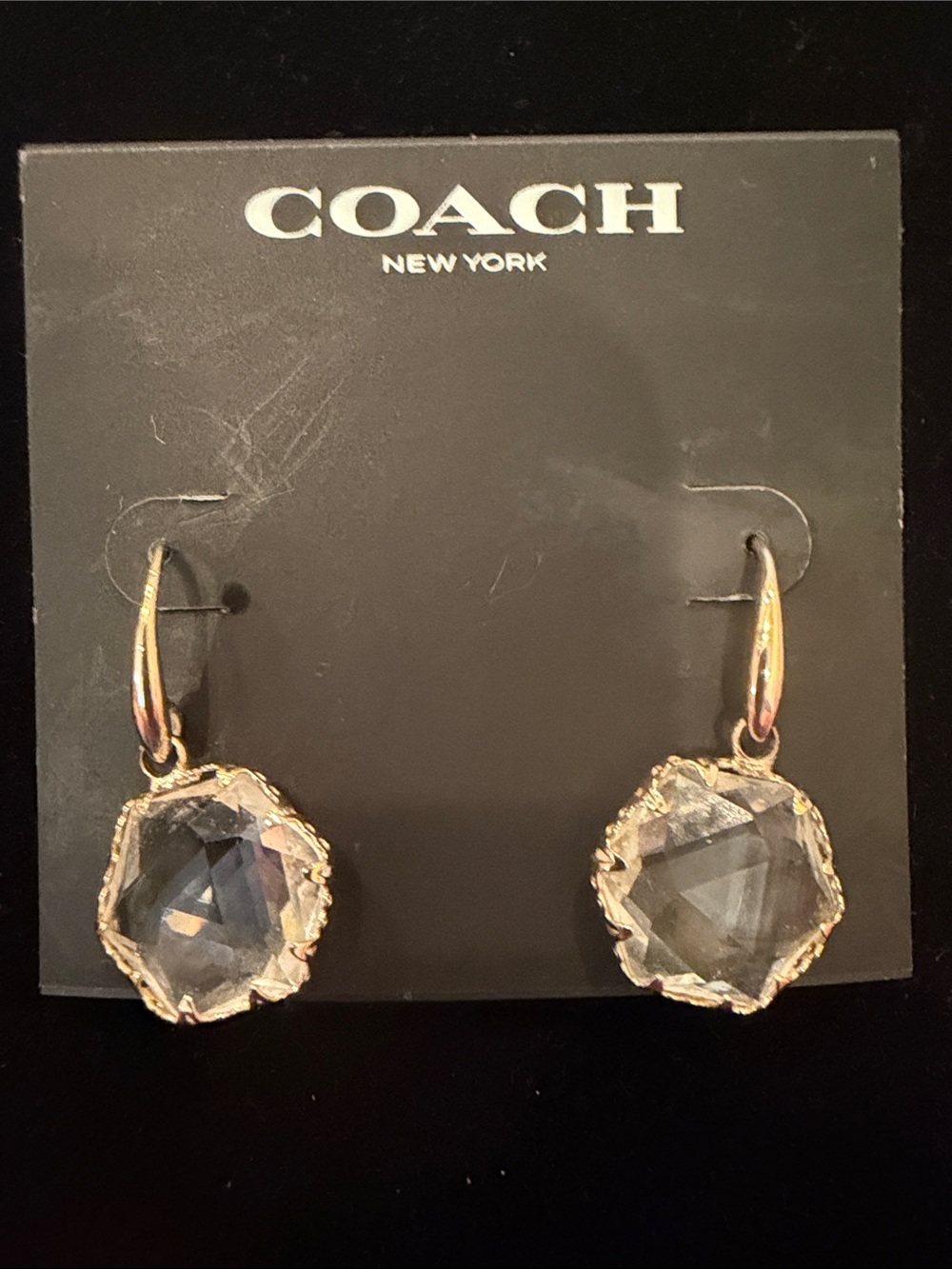 Coach Gold-Tone Earrings with Clear Faceted Stones
